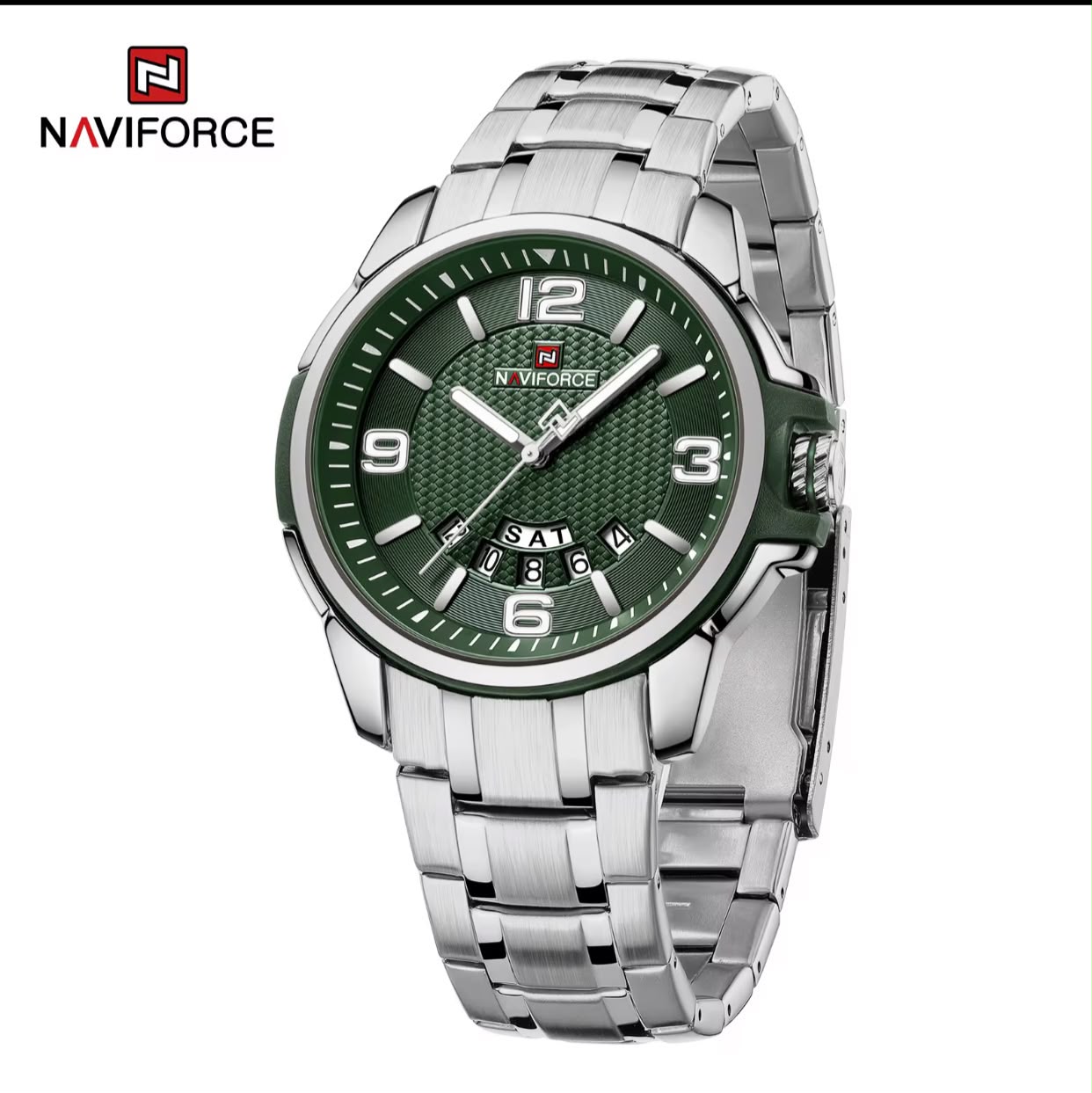 WhatsApp Image 2026-07-13 at 10.13.31 NAVIFORCE Men's Green Dial Stainless Steel Quartz Watch with Day & Date Display - Image 1