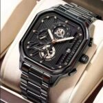 POEDAGAR Men's Luxury Black Stainless Steel Quartz Watch