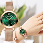 SENO Women's Rose Gold Mesh Strap Quartz Watch with Day & Date Display
