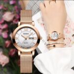SENO Women's Rose Gold Mesh Strap Quartz Watch with Day & Date Display - Image 4