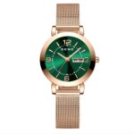 SENO Women's Rose Gold Mesh Strap Quartz Watch with Day & Date Display - Image 3