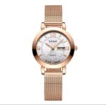 SENO Women's Rose Gold Mesh Strap Quartz Watch with Day & Date Display - Image 2
