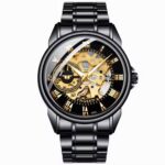 FNGEEN Skeleton Mechanical Men's Watch – Luxury Stainless Steel Automatic Wristwatch