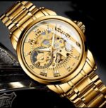 FNGEEN Skeleton Mechanical Men's Watch – Luxury Stainless Steel Automatic Wristwatch - Image 3