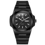 OLEVS Black Quartz Watch Waterproof Luminous Stainless Steel Wristwatch