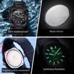 OLEVS Black Quartz Watch Waterproof Luminous Stainless Steel Wristwatch - Image 3