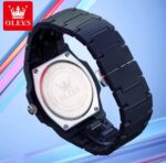 OLEVS Black Quartz Watch Waterproof Luminous Stainless Steel Wristwatch - Image 2