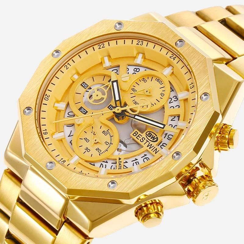 WhatsApp Image 2026-07-21 at 09.09.11 BESTWIN Gold Men's Quartz Watch | Luxury Gold Stainless Steel Analog Watch - Image 1