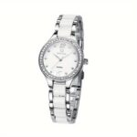 SENO Women's White Ceramic Quartz Watch with Crystal Bezel - Image 2