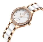 SENO Women's White Ceramic Quartz Watch with Crystal Bezel