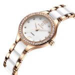 SENO Women's White Ceramic Quartz Watch with Crystal Bezel