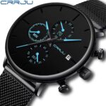 CRRJU Black Mesh Strap Men's Chronograph Quartz Watch