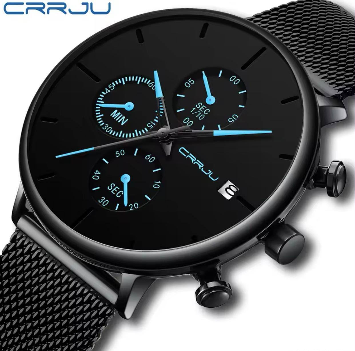 WhatsApp Image 2026-07-24 at 08.21.45 CRRJU Black Mesh Strap Men's Chronograph Quartz Watch - Image 1
