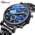 Chenxi Black Stainless Steel Men's Multifunction Quartz Watch – Blue Dial