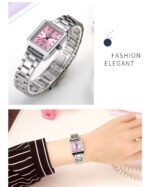 WWOOR Women's Square Quartz Watch – Silver Stainless Steel Bracelet Watch (Black, Pink & Blue Dial) - Image 2