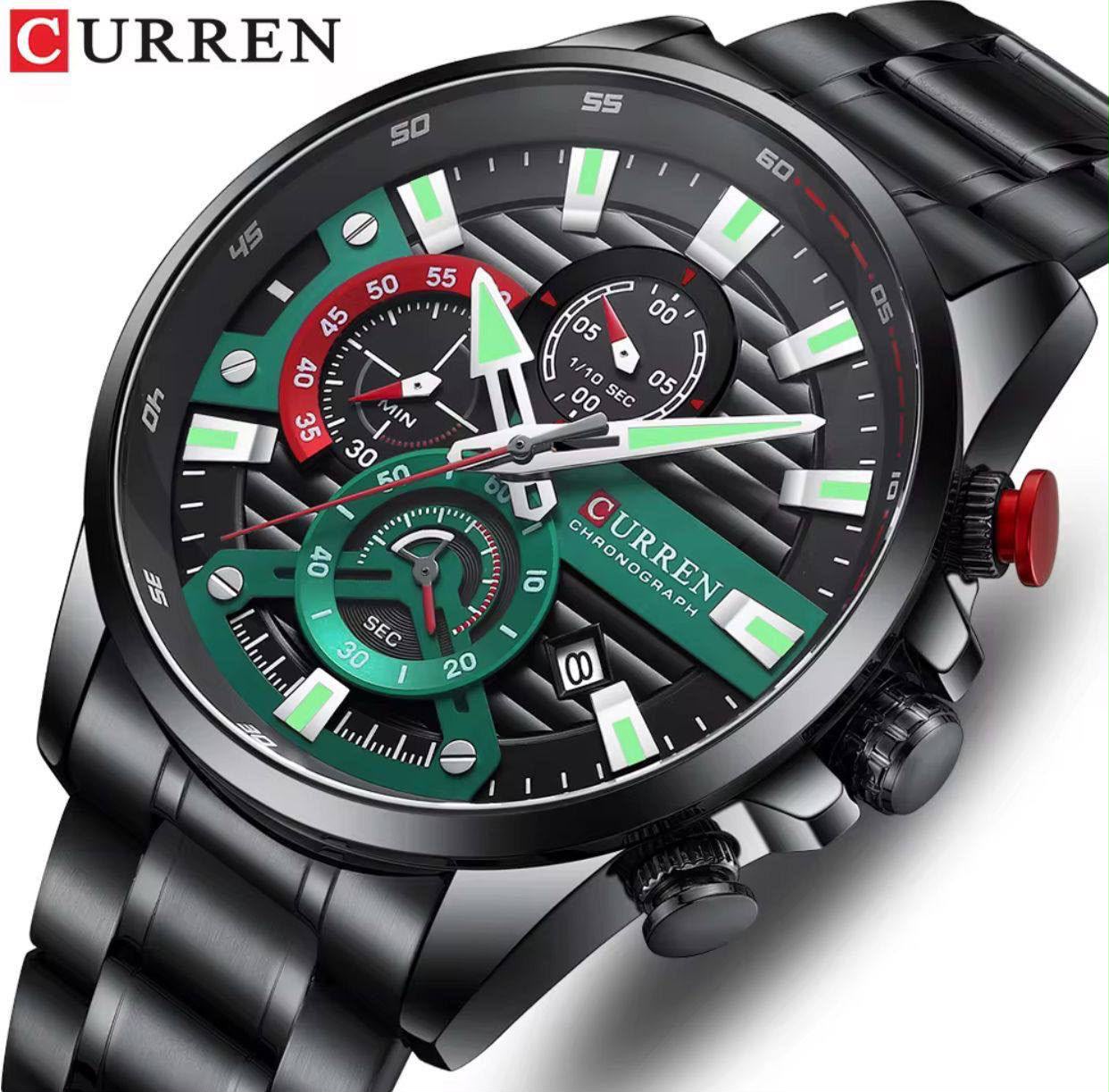 WhatsApp Image 2026-07-28 at 08.14.13 Curren Men's Black & Green Chronograph Watch | Stainless Steel Quartz Wristwatch - Image 1