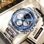Poedagar Blue Dial Mens Watch | Stainless Steel Chronograph Wristwatch