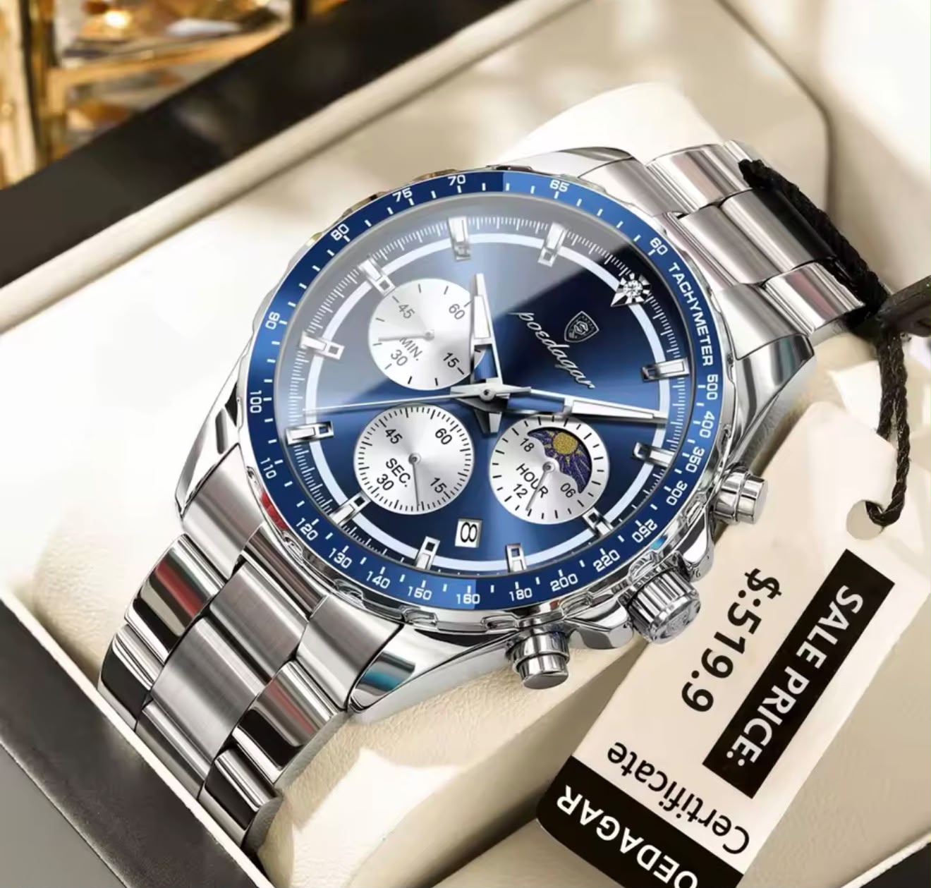WhatsApp Image 2026-07-28 at 09.37.25 Poedagar Blue Dial Mens Watch | Stainless Steel Chronograph Wristwatch - Image 1