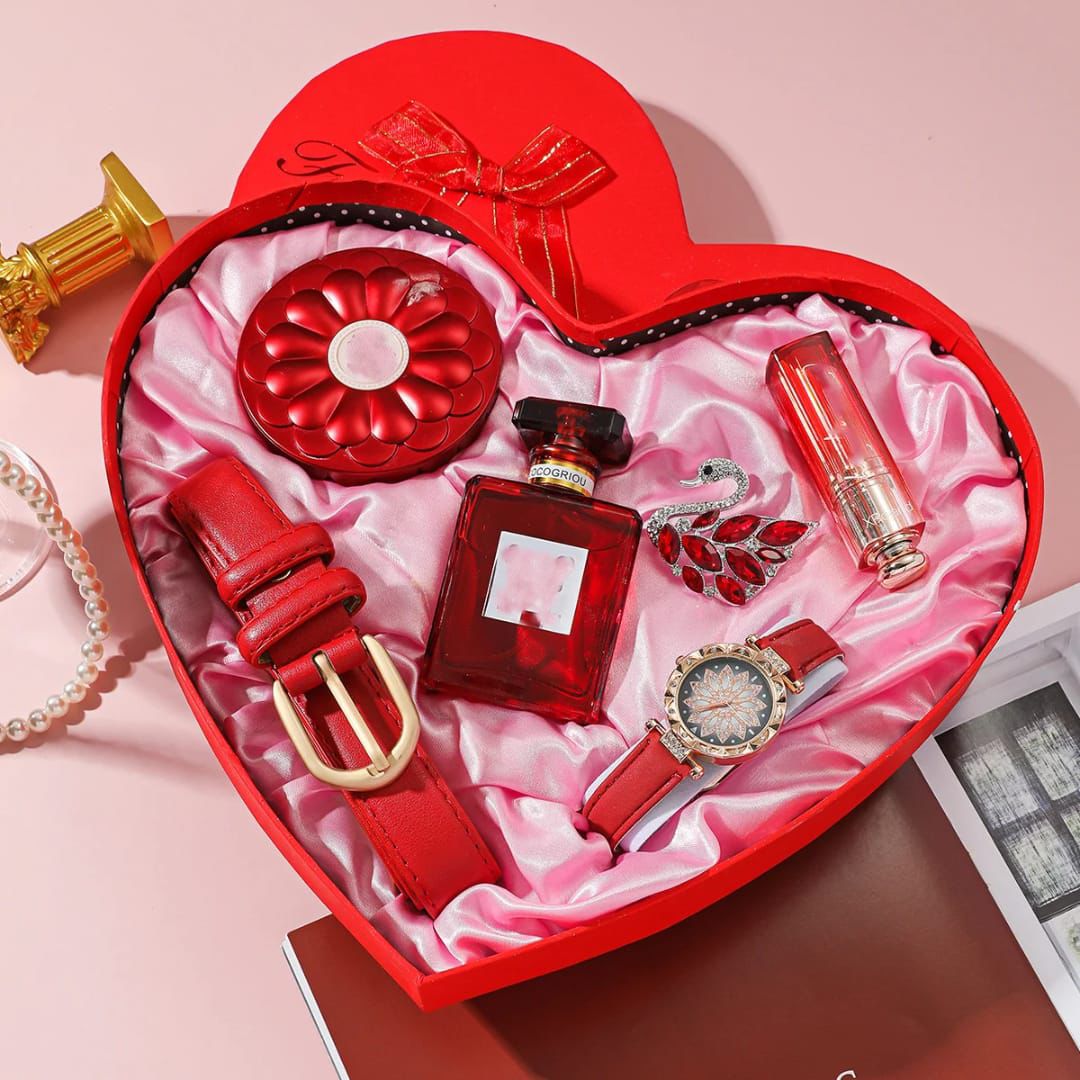 WhatsApp Image 2026-07-28 at 11.48.35 Luxury Women's Red Gift Set – Watch, Perfume, Belt, Brooch, Lipstick & Cosmetic Case - Image 1