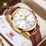 OLEVS Men's Quartz Leather Strap Watch – Day & Date Analog Dress Watch - Image 4
