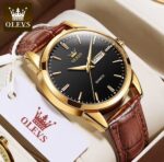 OLEVS Men's Quartz Leather Strap Watch – Day & Date Analog Dress Watch - Image 2