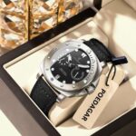 Poedagar Men's Leather Strap Watch – Luxury Quartz Analog Wristwatch