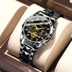 Luxury Men's Black Stainless Steel Watch | Elegant Quartz Analog Wristwatch