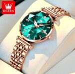 OLEVS Women's Rose Gold Quartz Watch | Luxury Diamond Dial Stainless Steel Watch