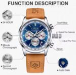 LIGE Men's Chronograph Leather Watch | Blue Dial Quartz Watch - Image 3
