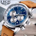 LIGE Men's Chronograph Leather Watch | Blue Dial Quartz Watch - Image 2