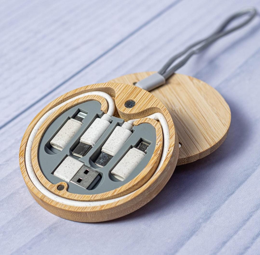 WhatsApp Image 2026-07-29 at 17.44.10 Bamboo 3-in-1 Charging CableEco-Friendly 3-in-1 Bamboo Retractable Charging Cable with USB, Type-C & Lightning - Image 1