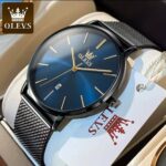 OLEVS Men's Mesh Strap Quartz Watch | Slim Analog Wrist Watch