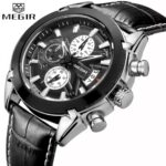 MEGIR Men's Leather Chronograph Quartz Watch – Multifunction Analog Wrist Watch
