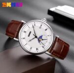SKMEI Men's Classic Leather Quartz Watch – Classic Analog Watch with Leather Strap & Date Display - Image 2