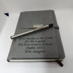 Personalized Grey Notebook and Pen Gift Set | Custom Engraved PU Leather Journal