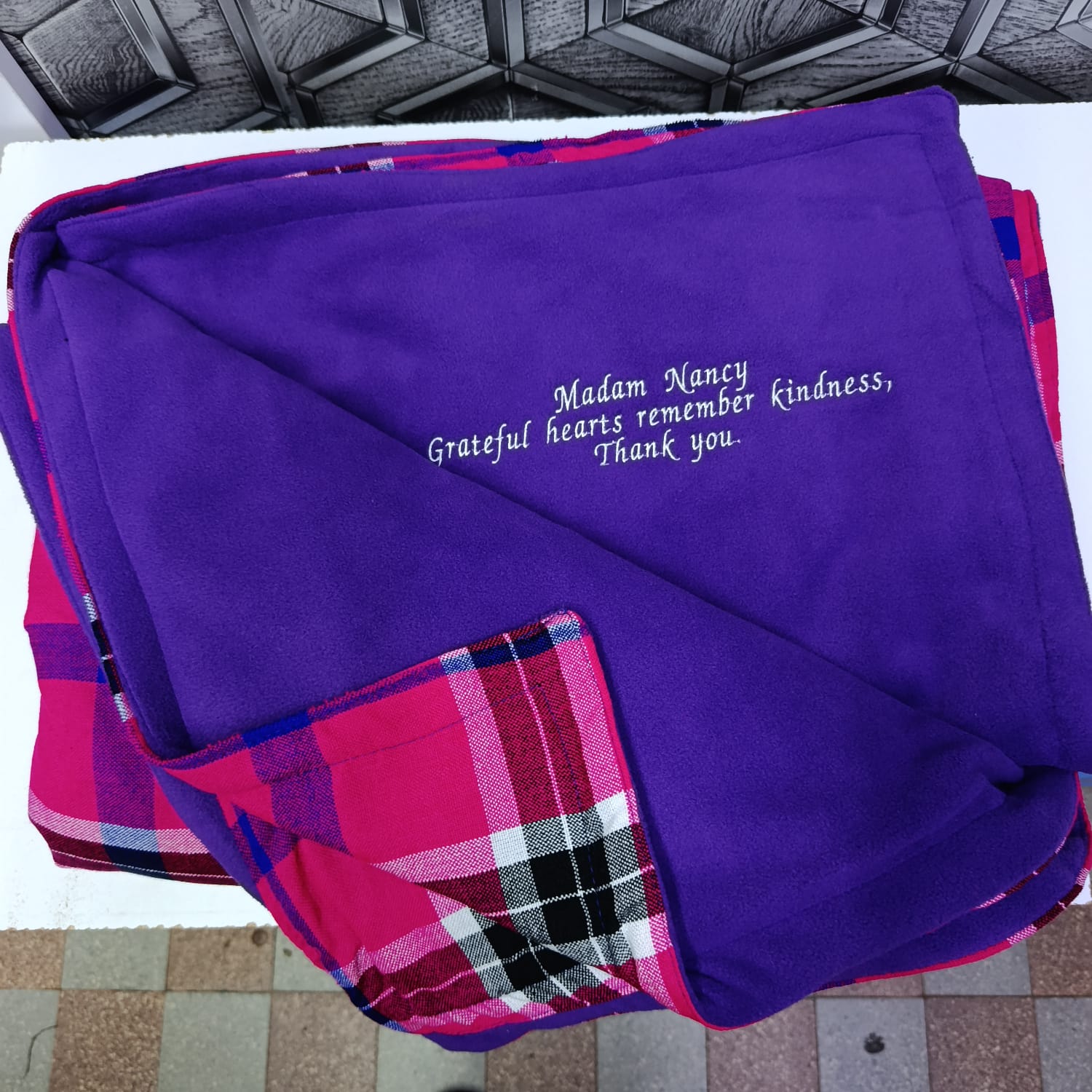 WhatsApp Image 2026-07-31 at 19.11.32 Purple Maasai Fleece Blanket – Soft Warm Checked Throw Blanket for Home & Travel - Image 1