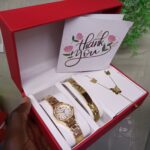 Women's Gold Watch Gift Set – Watch, Bracelet, Necklace & Earrings Gift Box