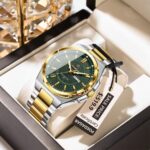 POEDAGAR Green Gold Men's Watch | Waterproof Stainless Steel Quartz Watch - Image 3