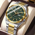 POEDAGAR Green Gold Men's Watch | Waterproof Stainless Steel Quartz Watch