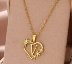Personalized Gold Initial Heart Necklace with Floral Design for Women
