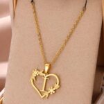 Personalized Gold Initial Heart Necklace with Floral Design for Women - Image 3