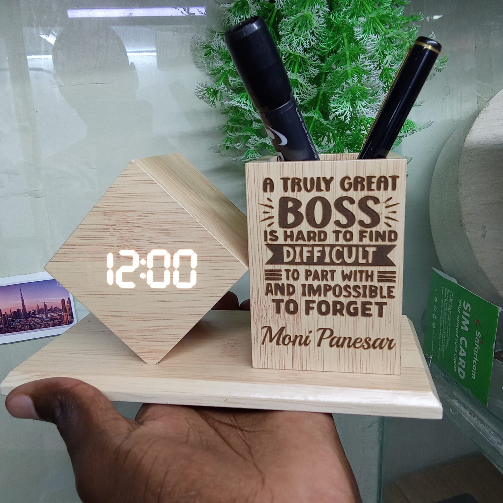 WhatsApp Image 2026-08-01 at 11.38.32 Personalized Wooden Desk Organizer with LED Clock | Custom Pen Holder Gift - Image 1