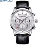 CRRJU Men's Silver White Leather Watch
