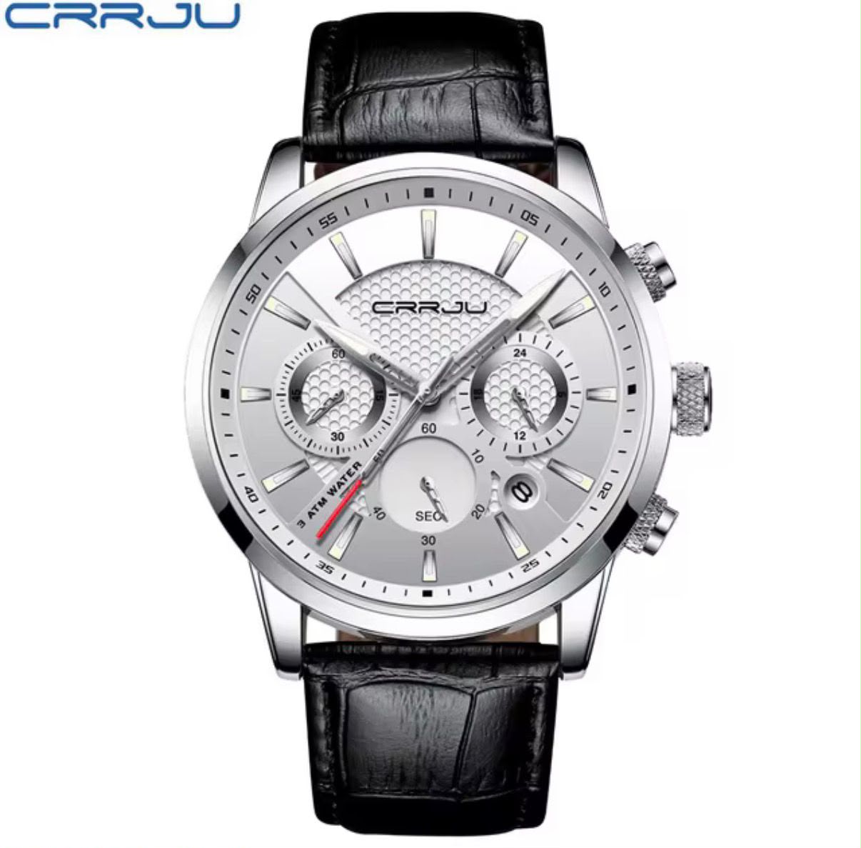 WhatsApp Image 2026-08-13 at 08.08.50 CRRJU Men's Silver White Leather Watch