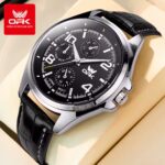 OPK Men's Silver Black Leather Watch
