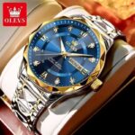 OLEVS Men's Two-Tone Gold Blue Diamond Watch
