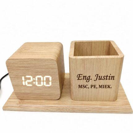 personalized wooden desk organizer clock