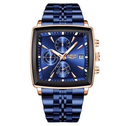 LIGE 8935 Square Chronograph Watch