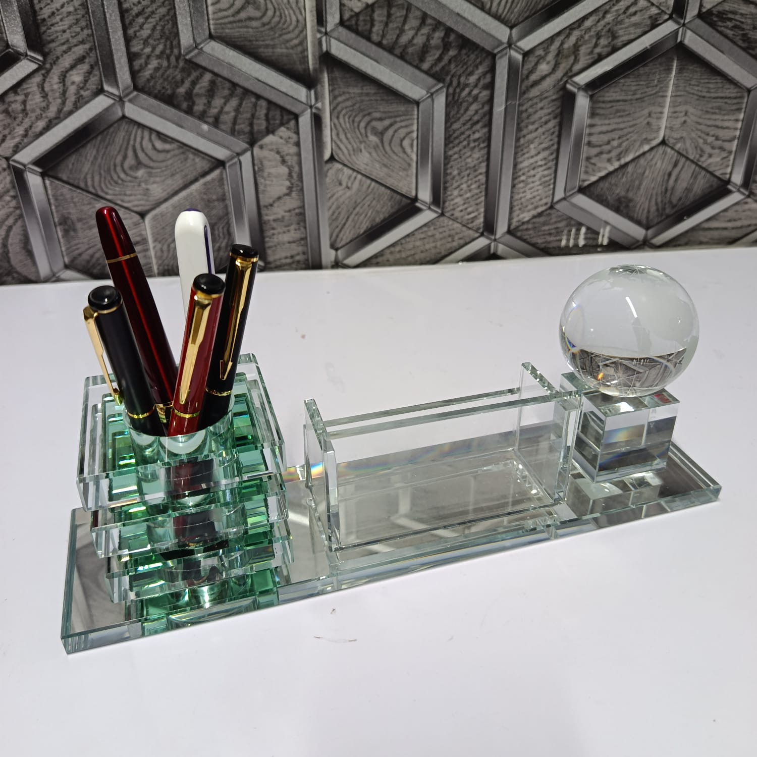 WhatsApp Image 2026-08-21 at 19.50.54 Crystal Glass Executive Desk Organizer Set