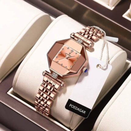 POEDAGAR Rose Gold Faceted Ladies Watch